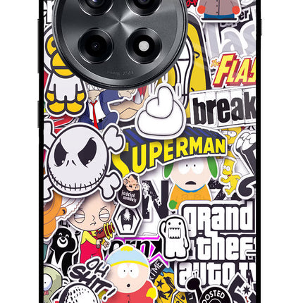 Sticker Bomb OnePlus 12R Glass Case Back Cover by Casekaro