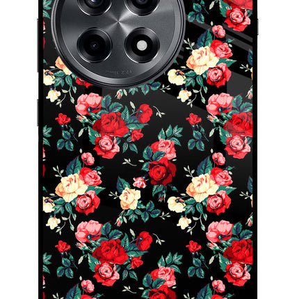 Rose Pattern OnePlus 12R Glass Case Back Cover by Casekaro