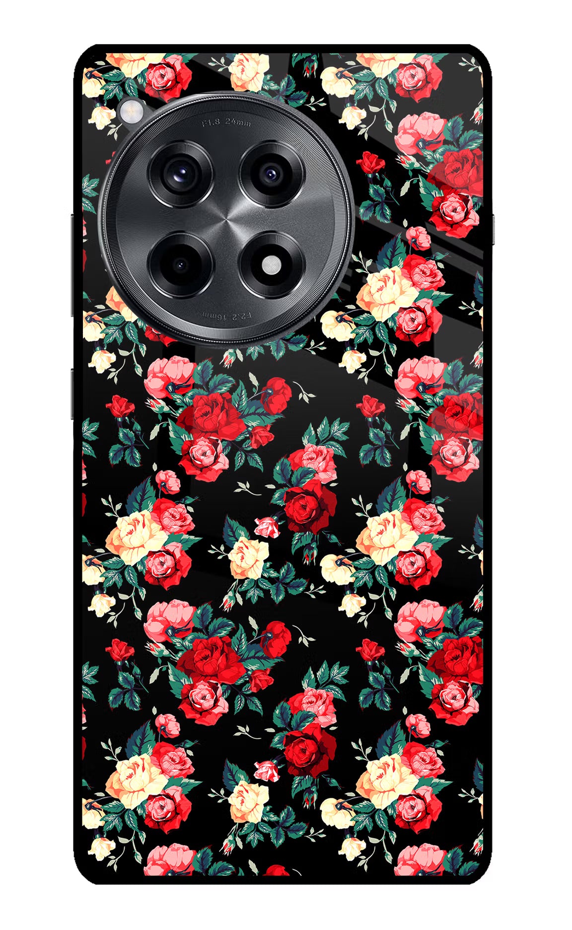Rose Pattern OnePlus 12R Glass Case Back Cover by Casekaro