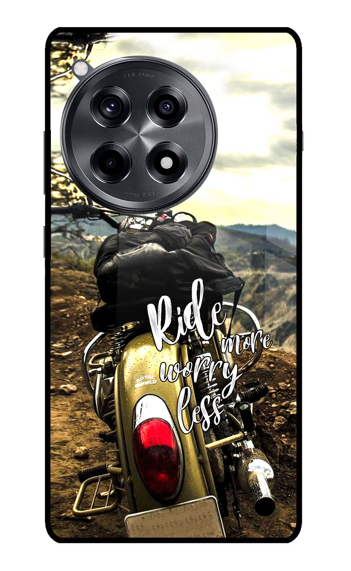 Ride More Worry Less OnePlus 12R Glass Case Back Cover by Casekaro