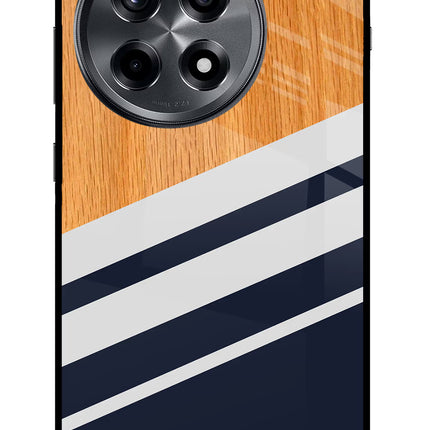 Blue and white wooden OnePlus 12R Glass Case Back Cover by Casekaro