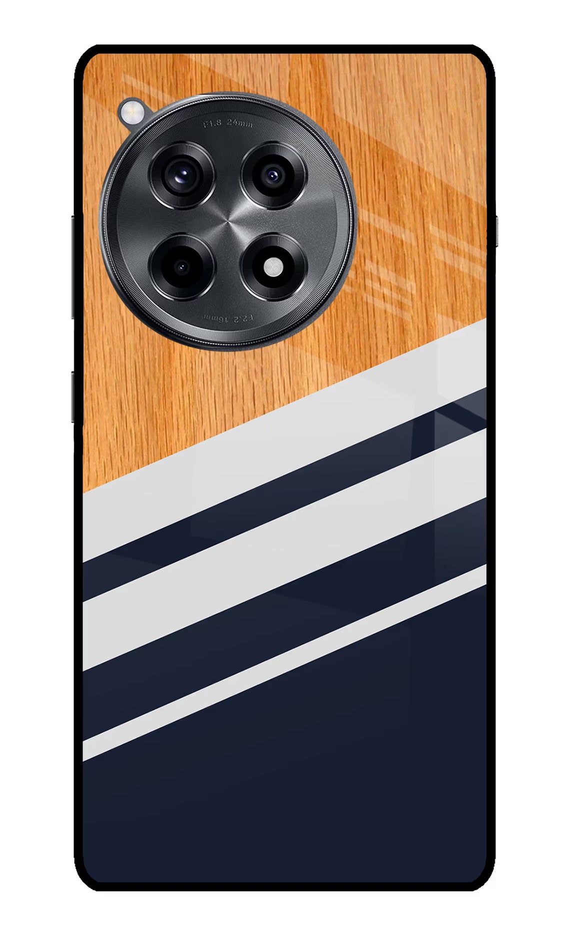 Blue and white wooden OnePlus 12R Glass Case Back Cover by Casekaro