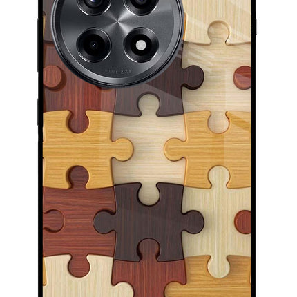 Wooden Puzzle OnePlus 12R Glass Case Back Cover by Casekaro