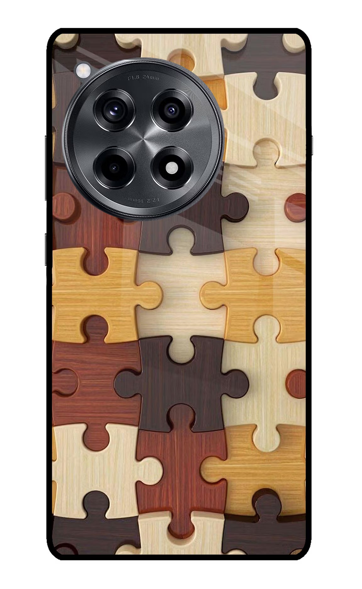Wooden Puzzle OnePlus 12R Glass Case Back Cover by Casekaro