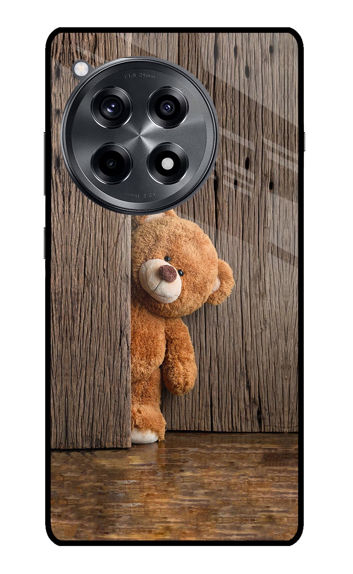 Teddy Wooden OnePlus 12R Glass Case Back Cover by Casekaro