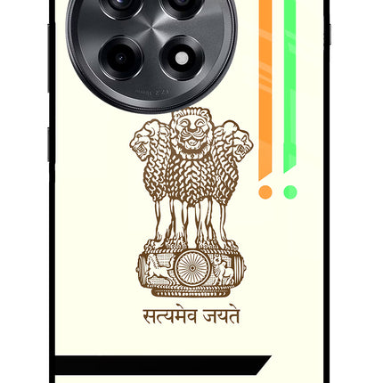 Satyamev Jayate Brown Logo OnePlus 12R Glass Case Back Cover by Casekaro