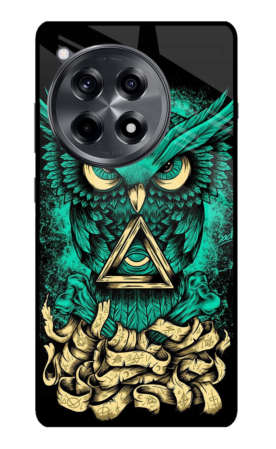 Green Owl OnePlus 12R Glass Case