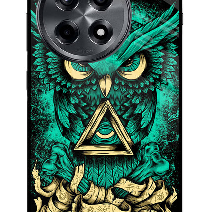 Green Owl OnePlus 12R Glass Case