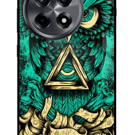 Green Owl OnePlus 12R Glass Case Back Cover by Casekaro