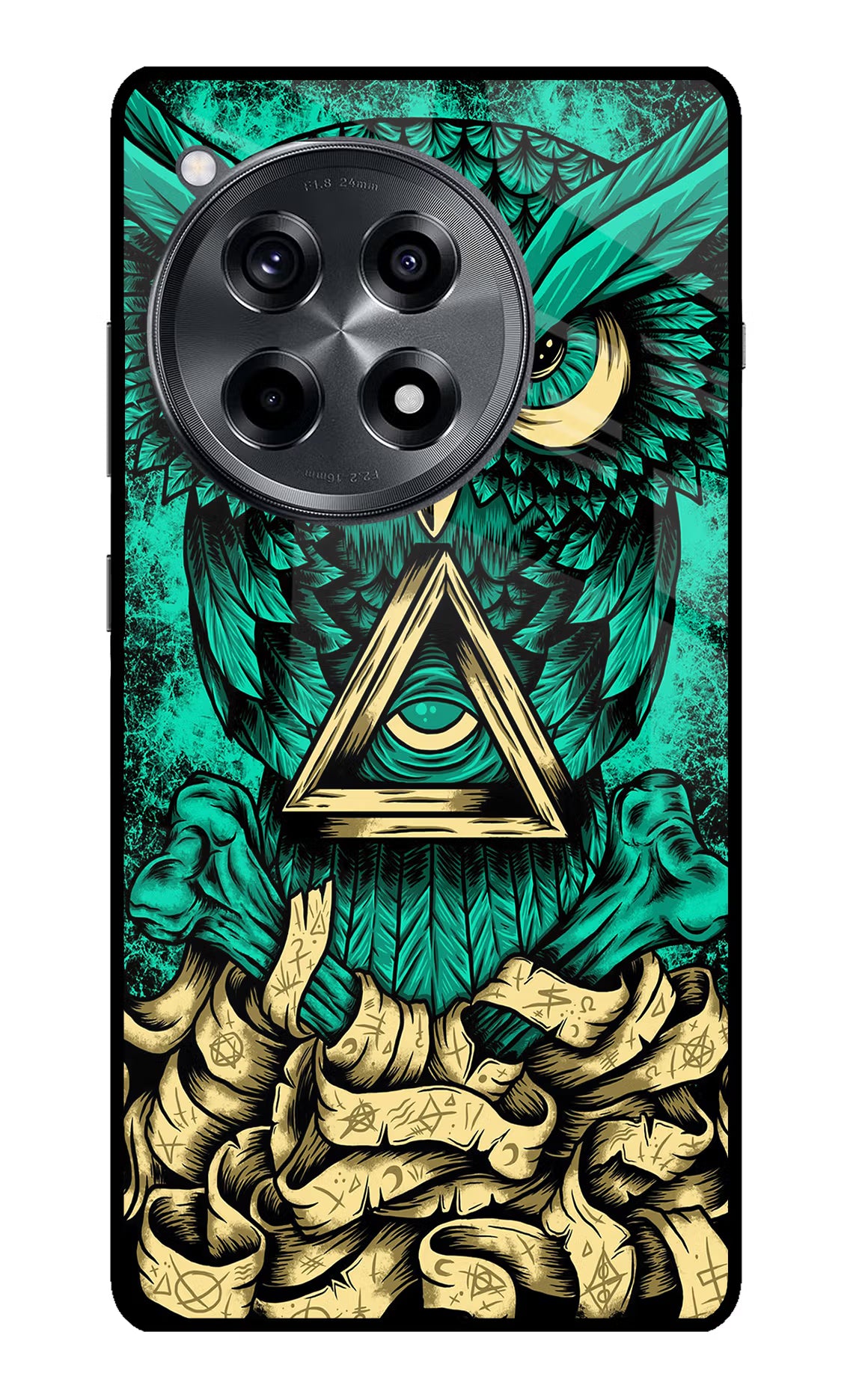 Green Owl OnePlus 12R Glass Case Back Cover by Casekaro