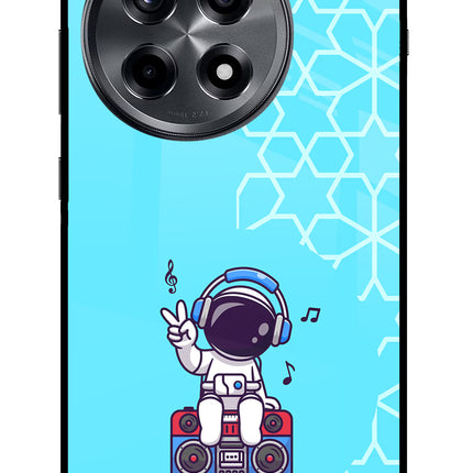 Cute Astronaut Chilling OnePlus 12R Glass Case Back Cover by Casekaro