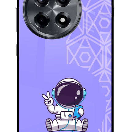 Cute Astronaut Chilling OnePlus 12R Glass Case Back Cover by Casekaro