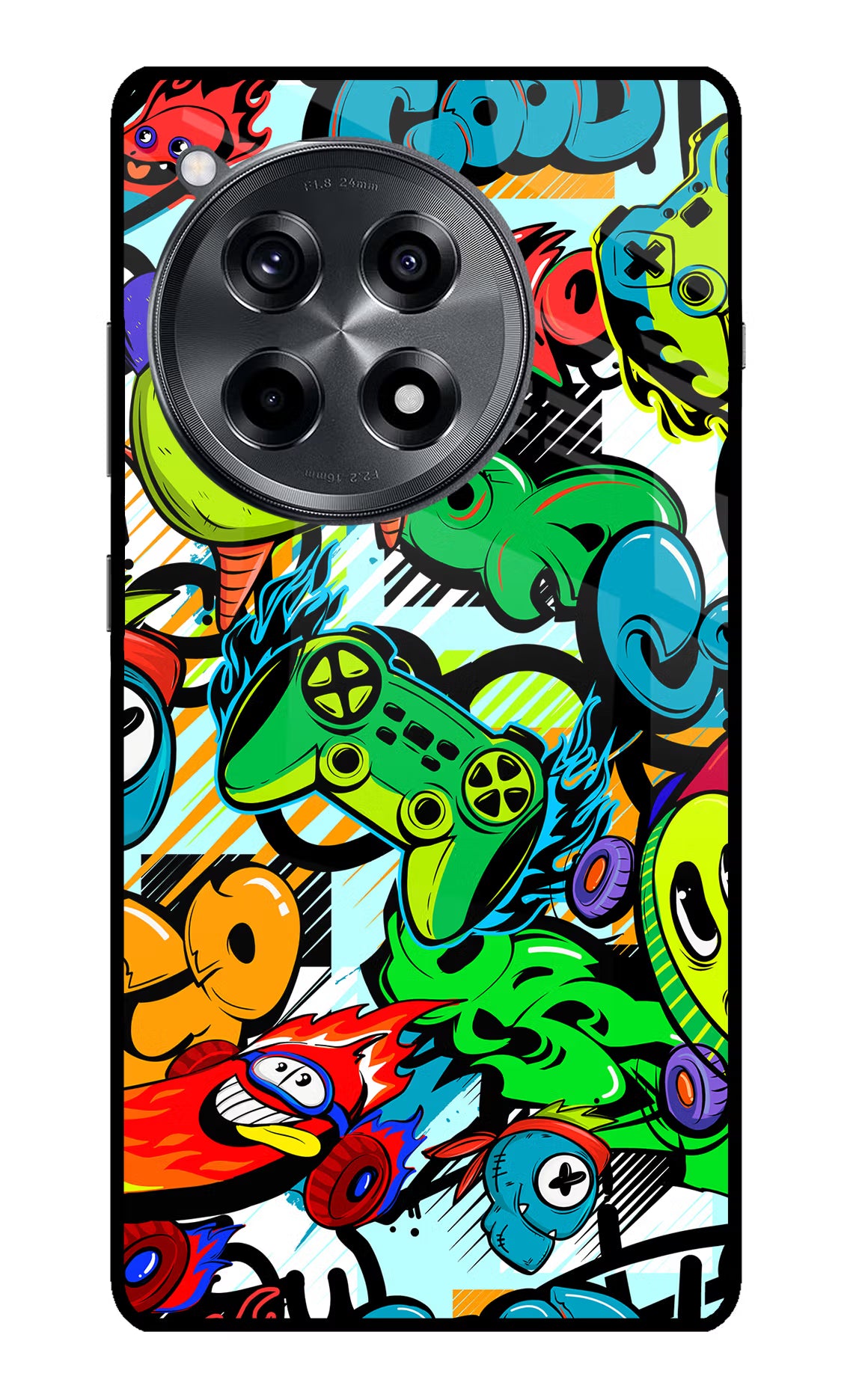 Game Doodle OnePlus 12R Glass Case Back Cover by Casekaro