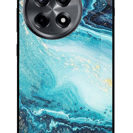 Blue Glitter Marble OnePlus 12R Glass Case Back Cover by Casekaro