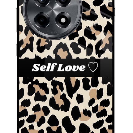 Leopard Print Self Love OnePlus 12R Glass Case Back Cover by Casekaro