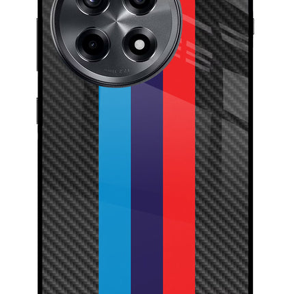 BMW Stripes Pattern OnePlus 12R Glass Case Back Cover by Casekaro