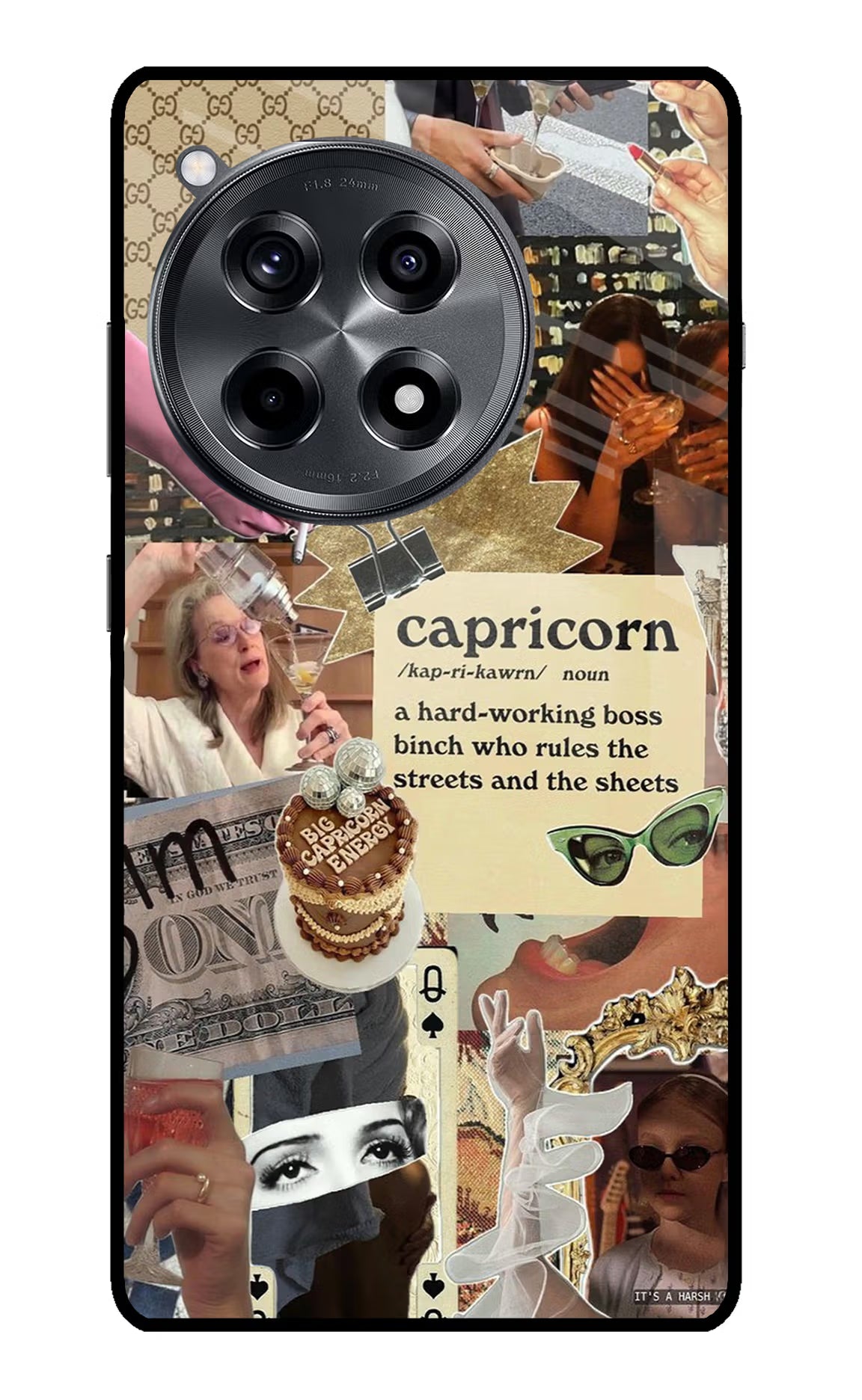 Capricorn Zodiac OnePlus 12R Glass Case Back Cover by Casekaro