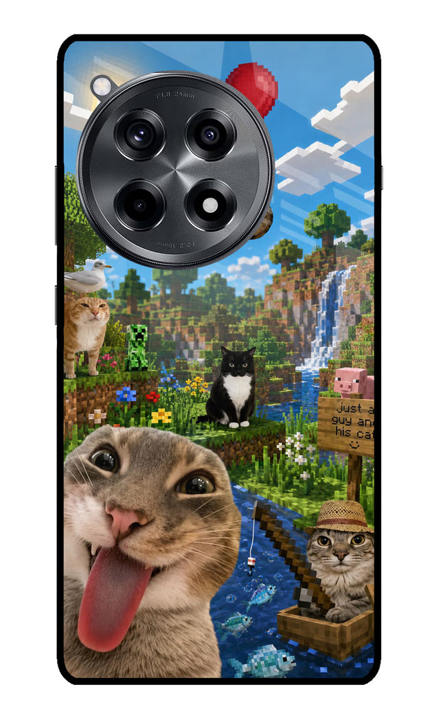 Minecraft Cat Chaos OnePlus 12R Glass Case