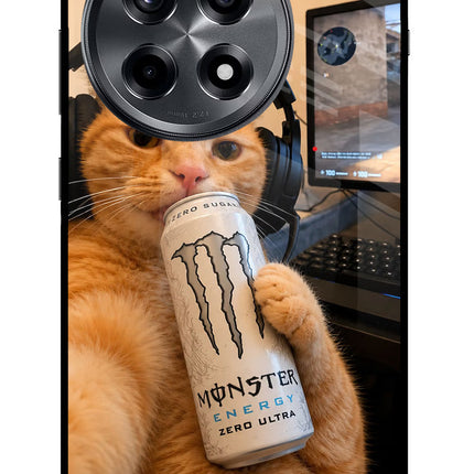 Gamer Cat Energy OnePlus 12R Glass Case Back Cover by Casekaro