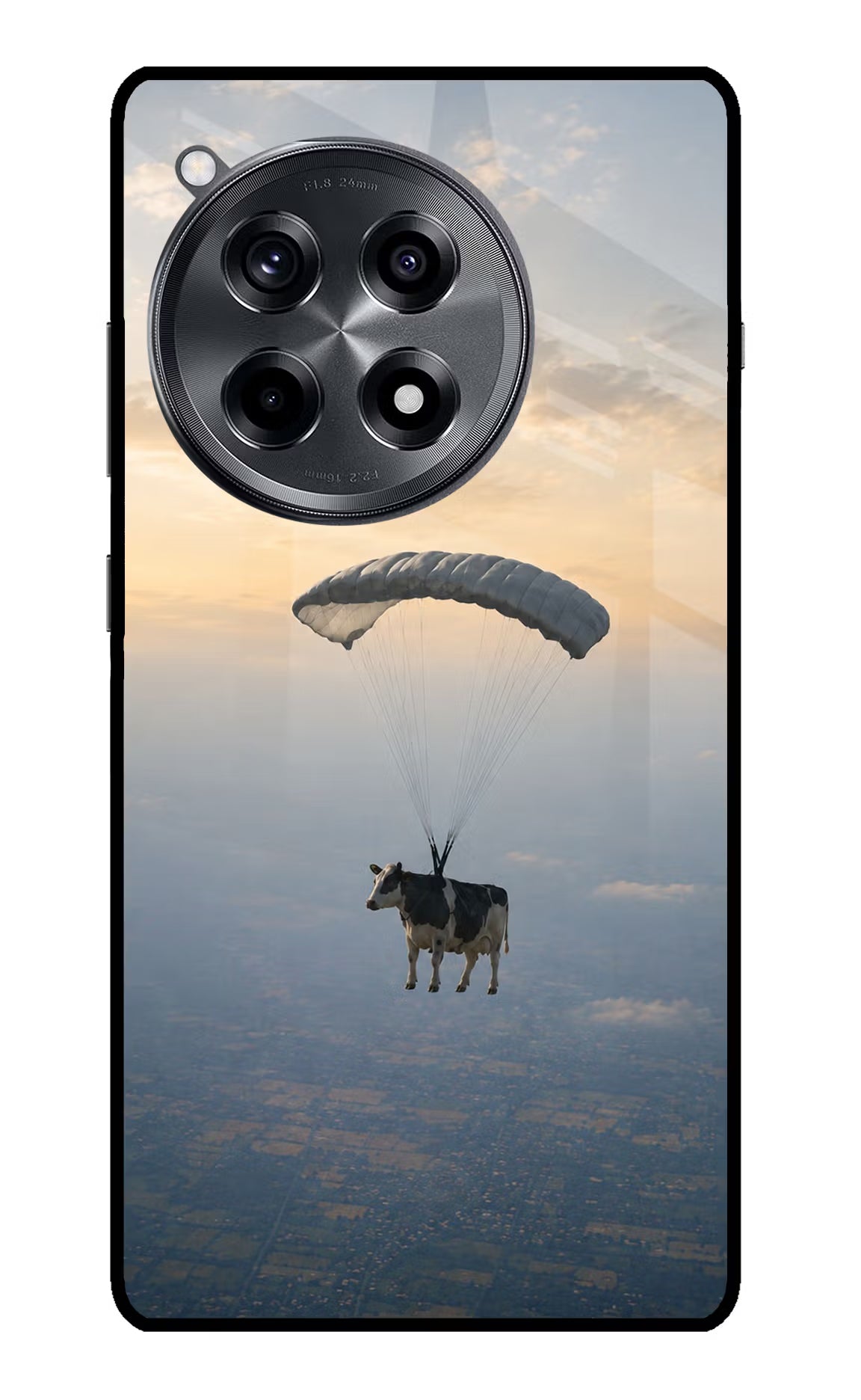 Skydiving Cow OnePlus 12R Glass Case