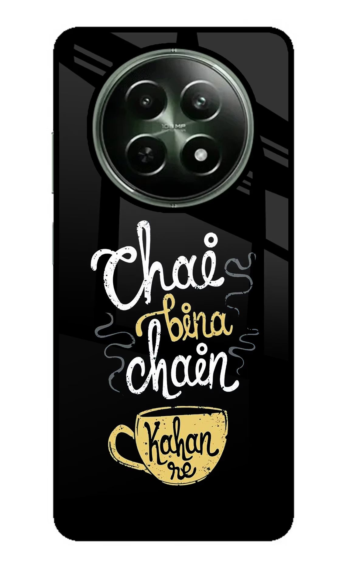 Chai Bina Chain Kaha Re Realme 12 5G Glass Case Back Cover by Casekaro
