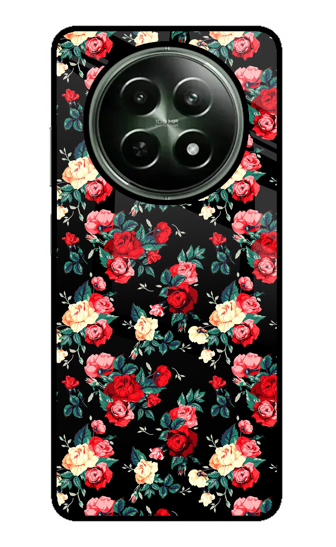 Rose Pattern Realme 12 5G Glass Case Back Cover by Casekaro