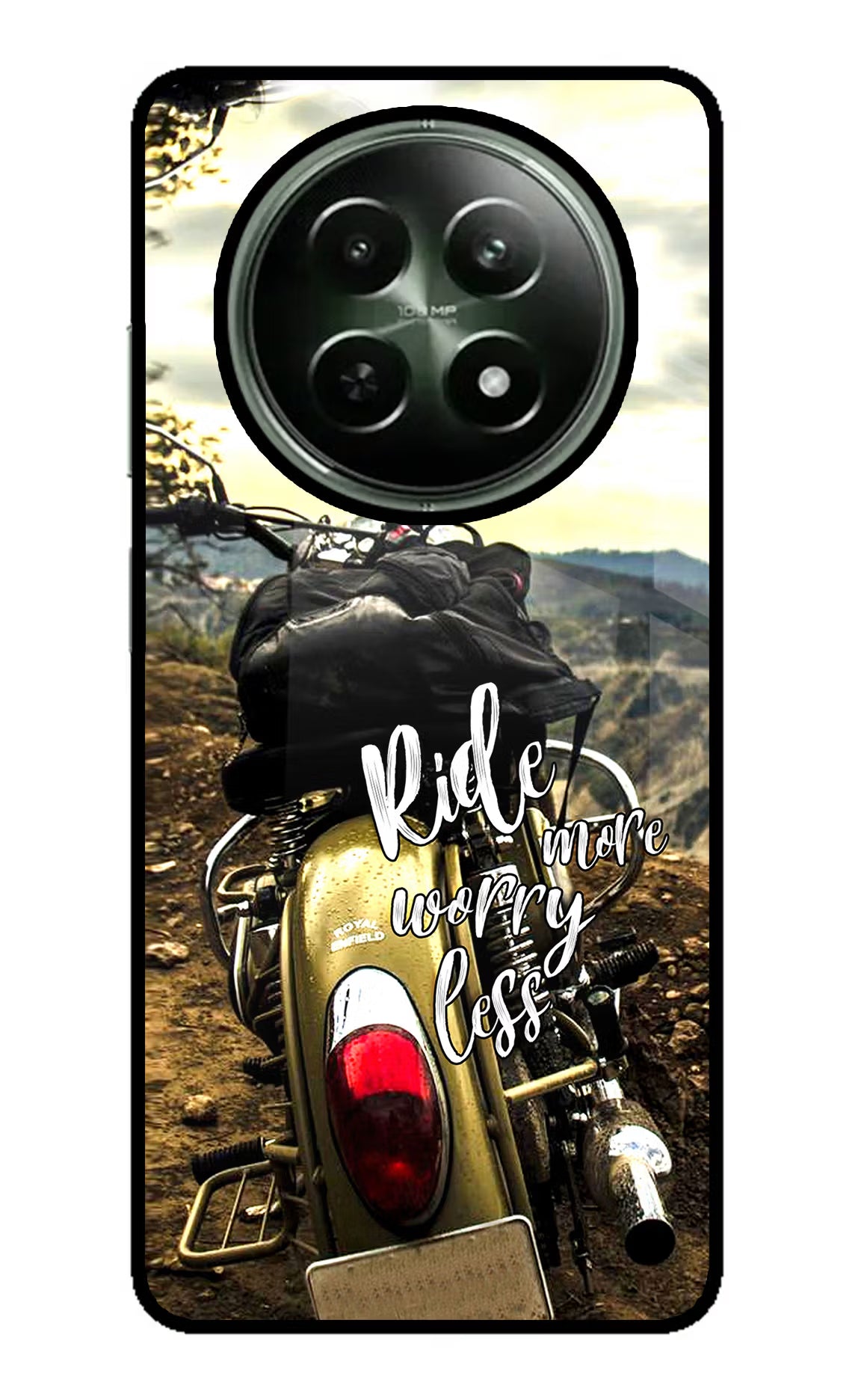 Ride More Worry Less Realme 12 5G Glass Case Back Cover by Casekaro
