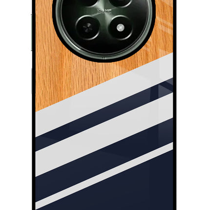 Blue and white wooden Realme 12 5G Glass Case