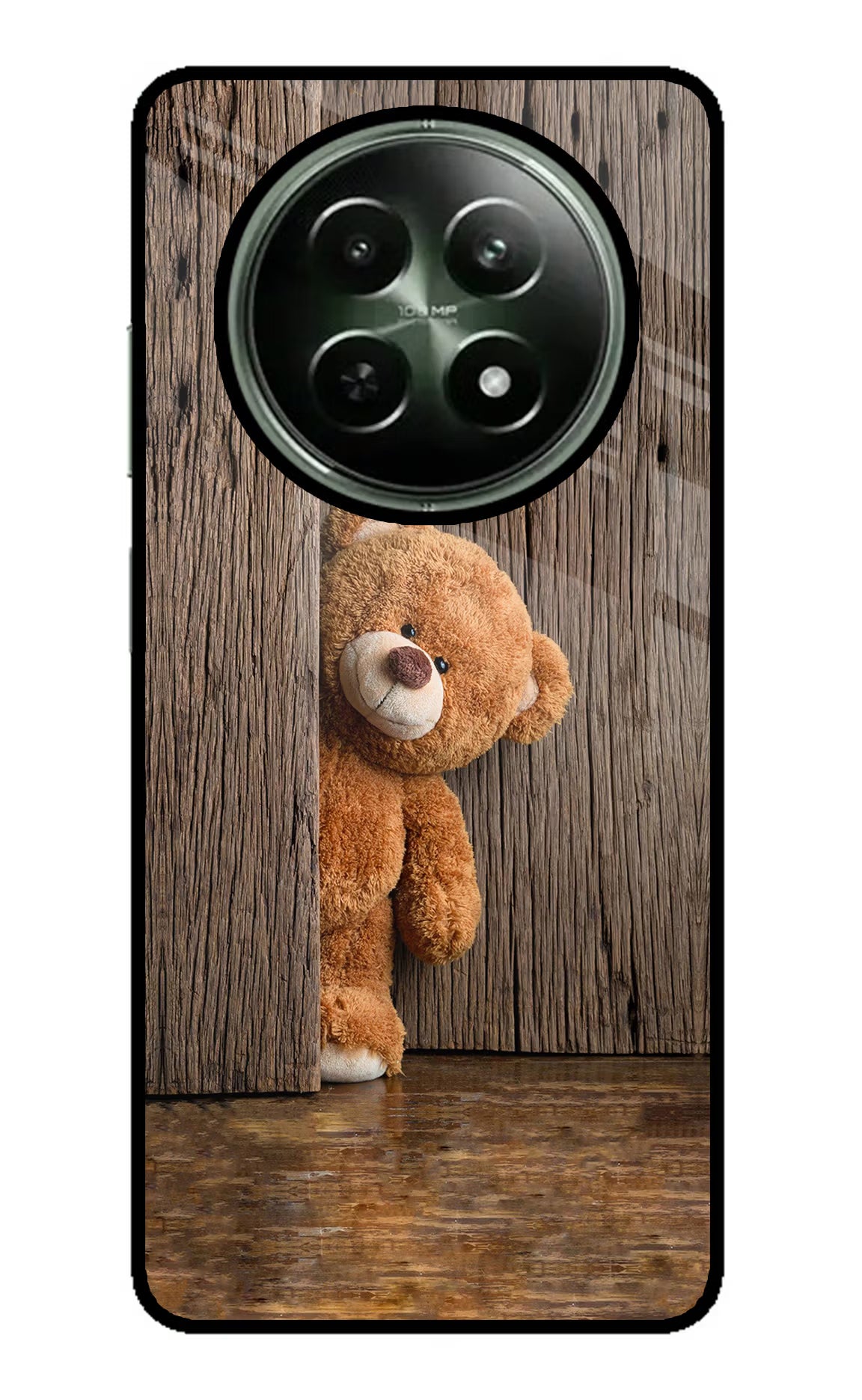 Teddy Wooden Realme 12 5G Glass Case Back Cover by Casekaro