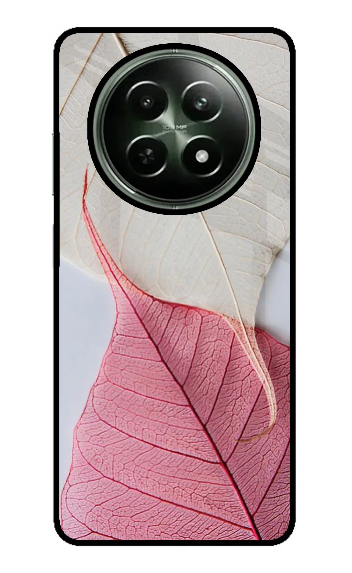 White Pink Leaf Realme 12 5G Glass Case Back Cover by Casekaro