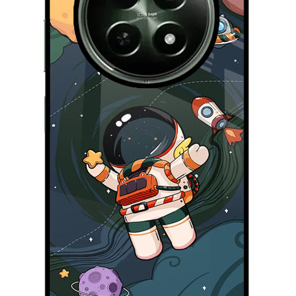 Cartoon Astronaut Realme 12 5G Glass Case Back Cover by Casekaro