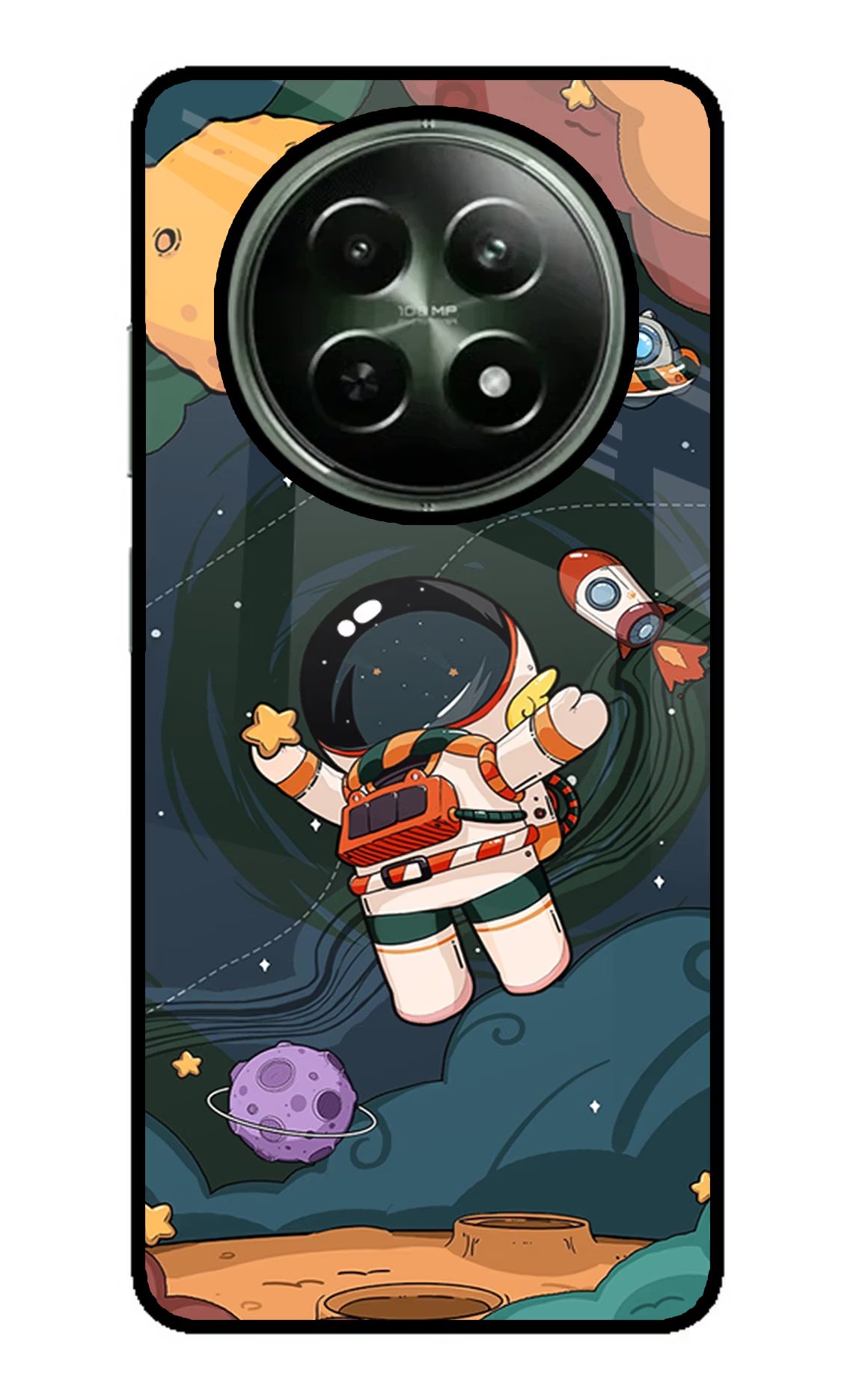 Cartoon Astronaut Realme 12 5G Glass Case Back Cover by Casekaro