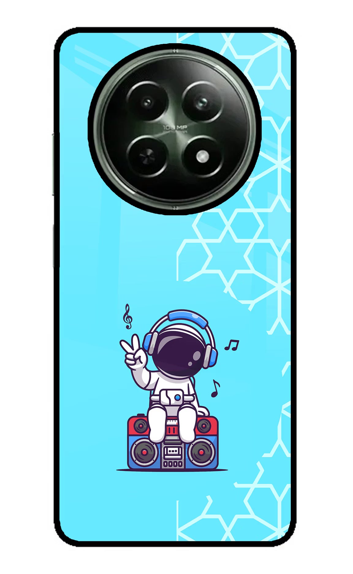 Cute Astronaut Chilling Realme 12 5G Glass Case Back Cover by Casekaro