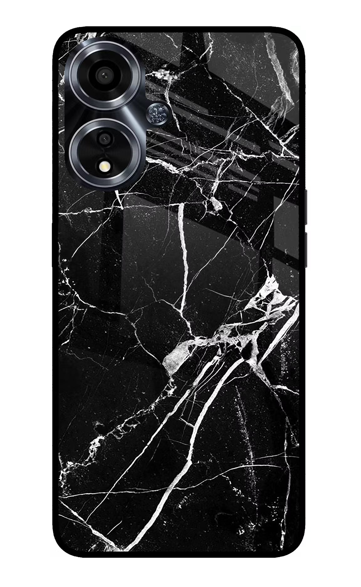 Black Marble Pattern Oppo A59 5G Glass Case Back Cover by Casekaro
