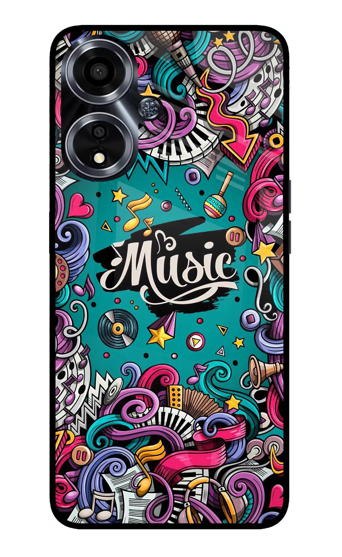 Music Graffiti Oppo A59 5G Glass Case Back Cover by Casekaro