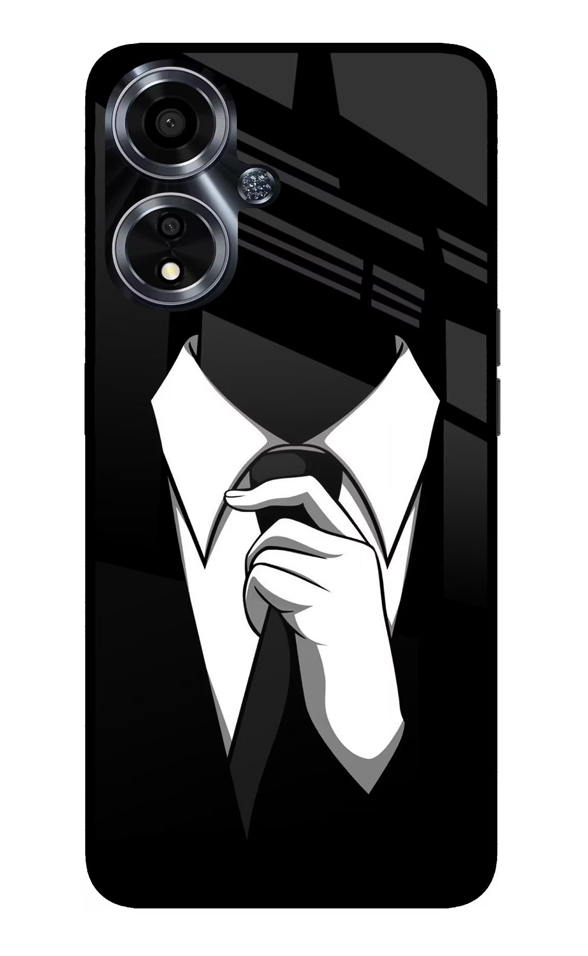 Black Tie Oppo A59 5G Glass Case Back Cover by Casekaro