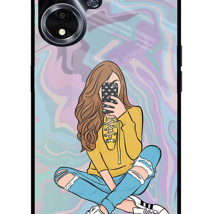 Selfie Girl Oppo A59 5G Glass Case Back Cover by Casekaro