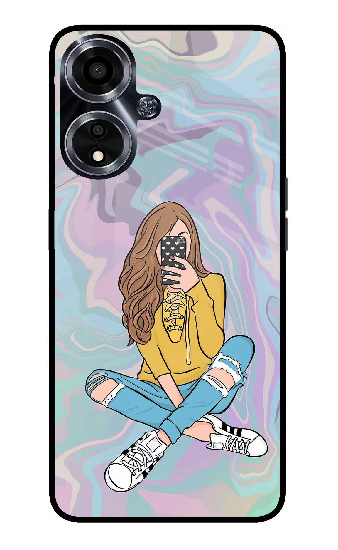Selfie Girl Oppo A59 5G Glass Case Back Cover by Casekaro