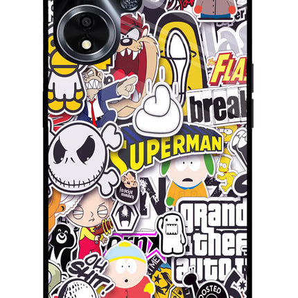 Sticker Bomb Oppo A59 5G Glass Case Back Cover by Casekaro