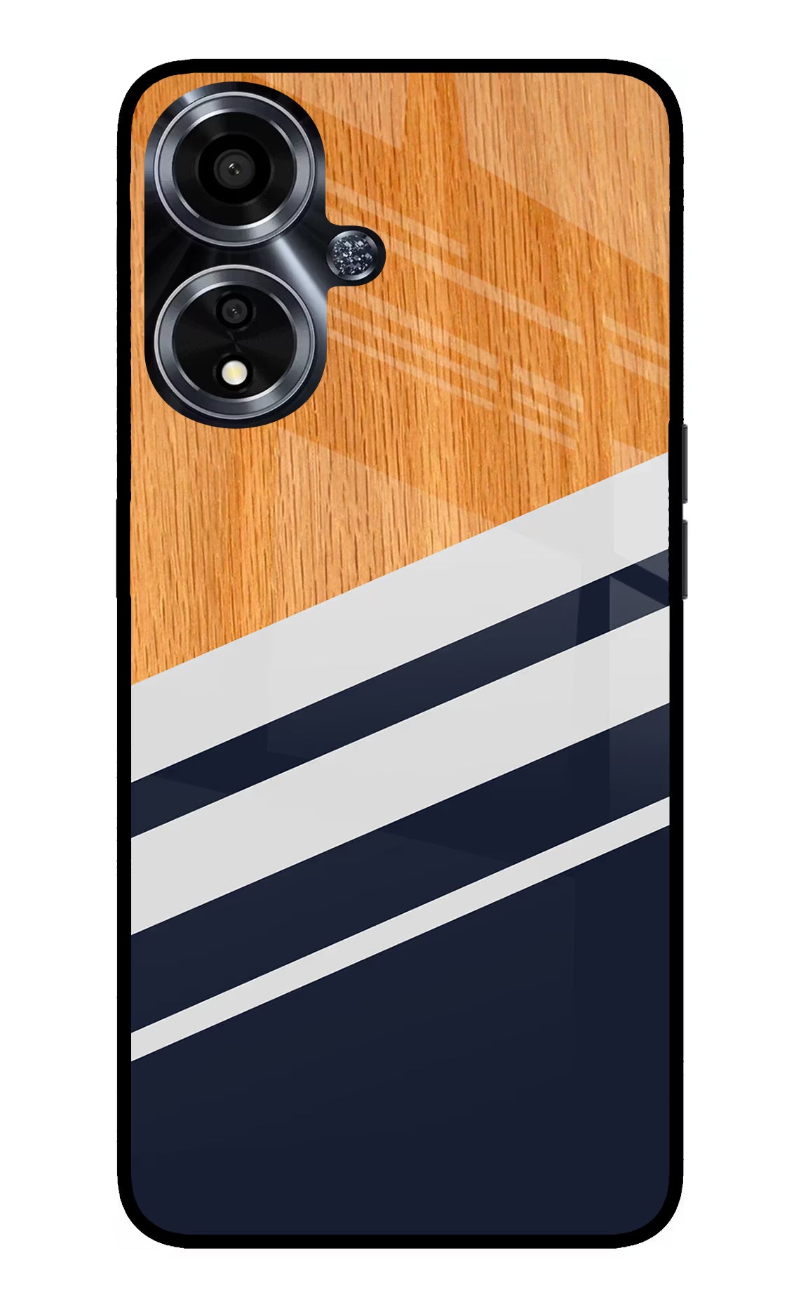 Blue and white wooden Oppo A59 5G Glass Case Back Cover by Casekaro