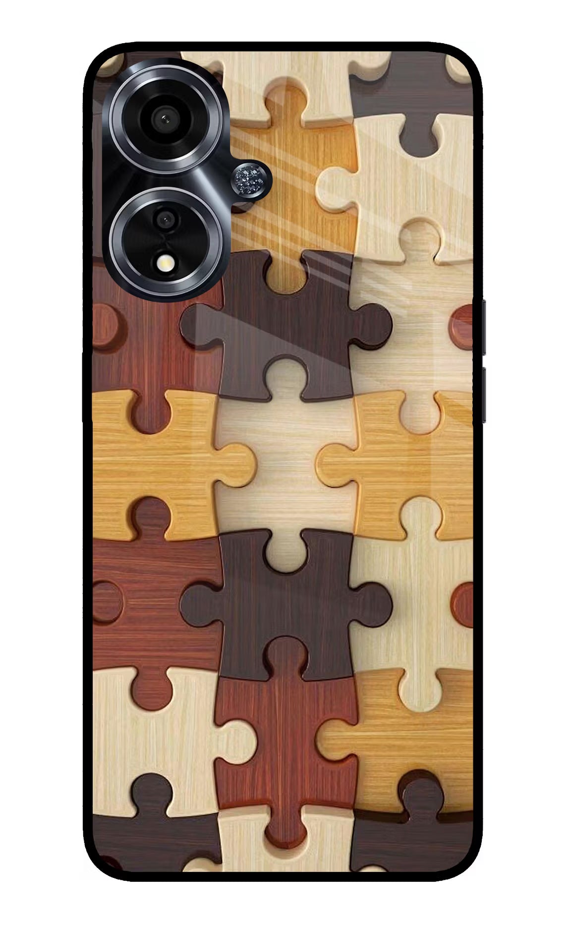 Wooden Puzzle Oppo A59 5G Glass Case Back Cover by Casekaro