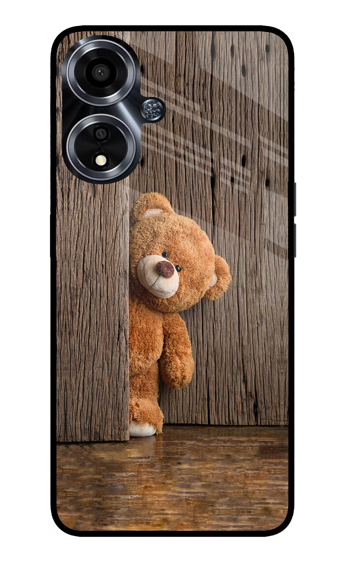 Teddy Wooden Oppo A59 5G Glass Case Back Cover by Casekaro