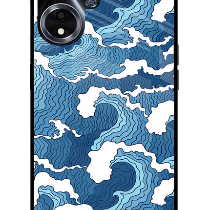 Blue Waves Oppo A59 5G Glass Case Back Cover by Casekaro