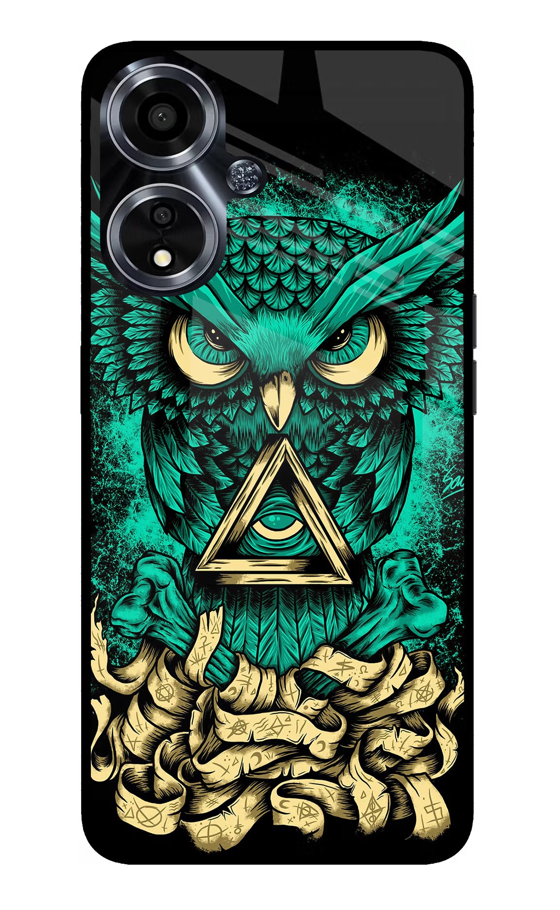 Green Owl Oppo A59 5G Glass Case Back Cover by Casekaro