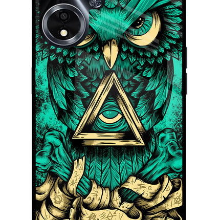 Green Owl Oppo A59 5G Glass Case Back Cover by Casekaro