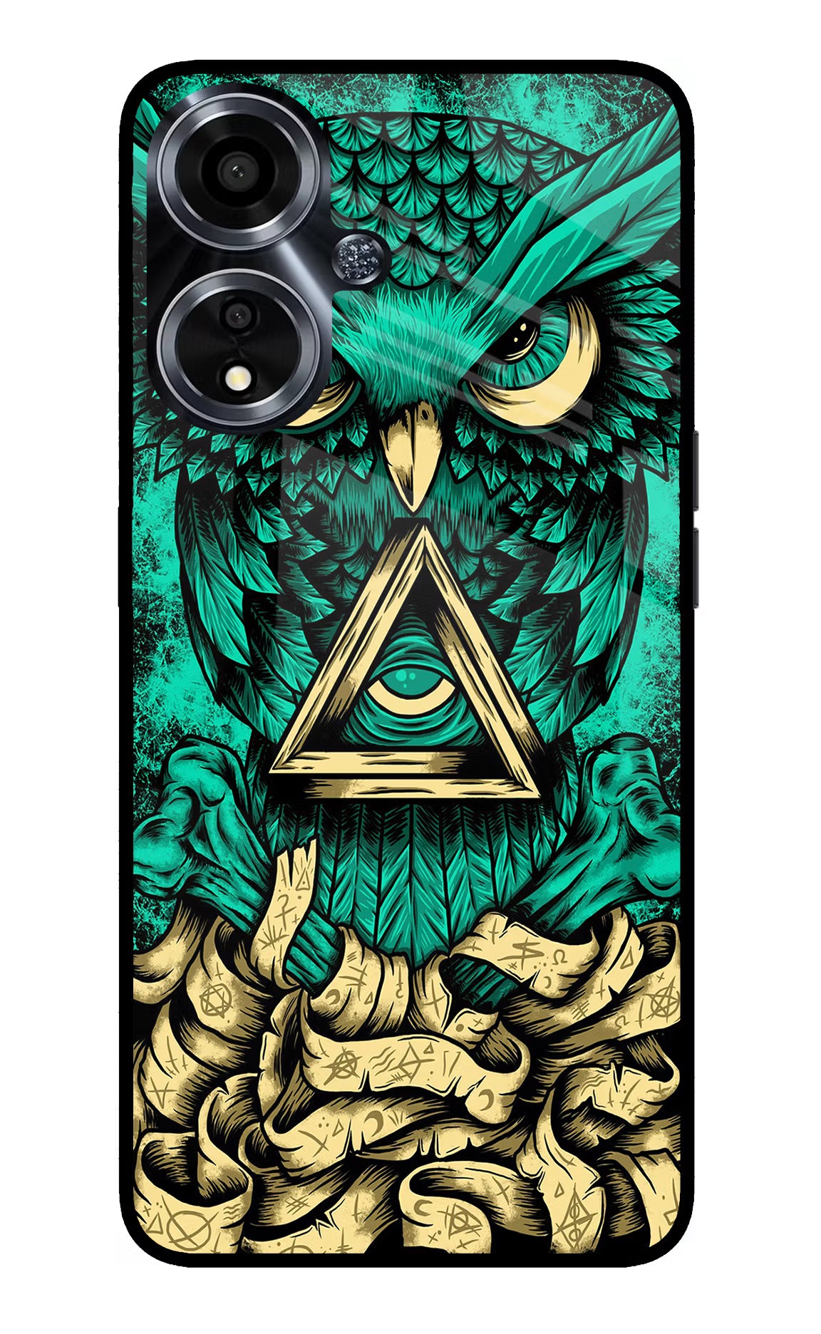 Green Owl Oppo A59 5G Glass Case Back Cover by Casekaro