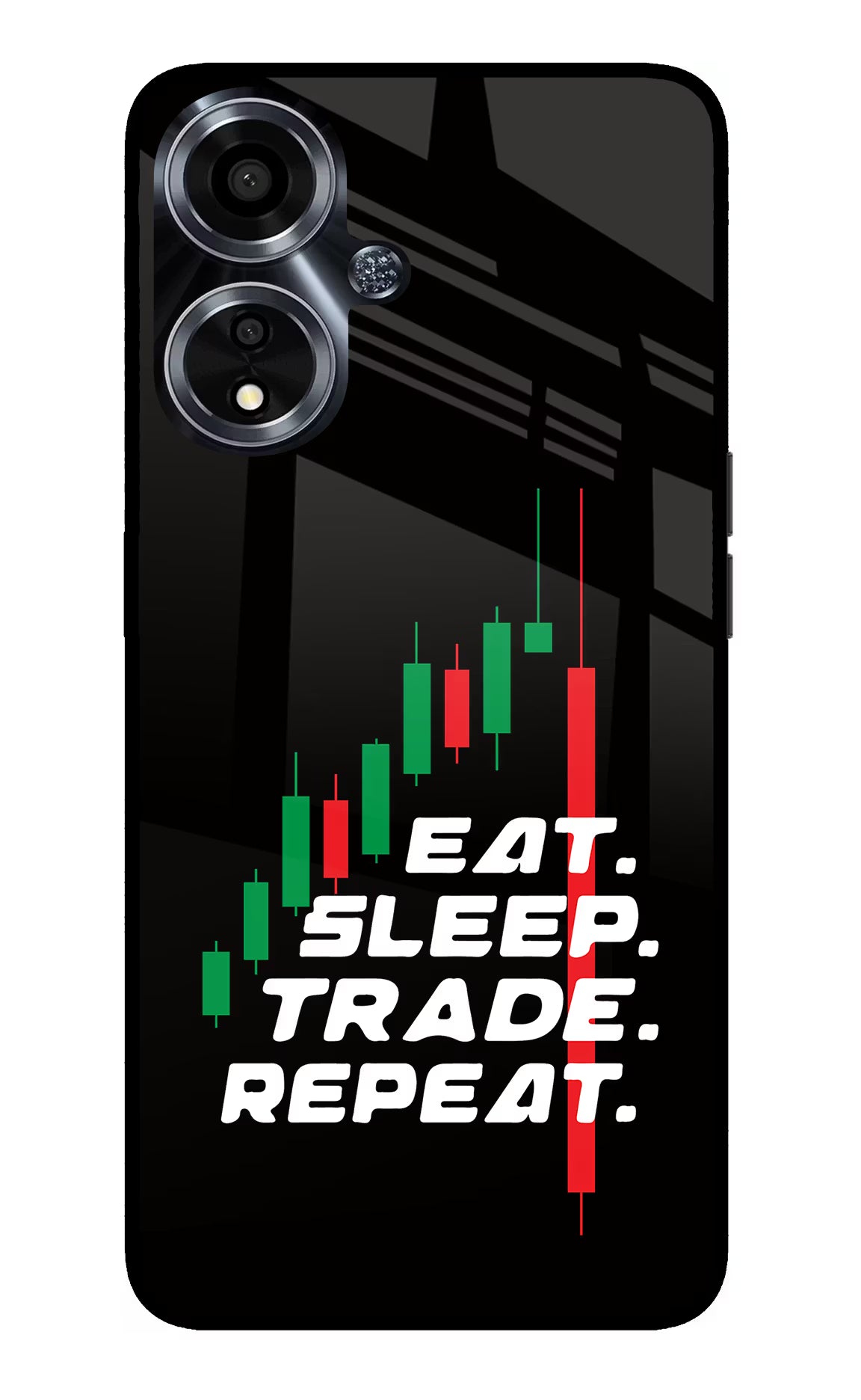 Eat Sleep Trade Repeat Oppo A59 5G Glass Case Back Cover by Casekaro