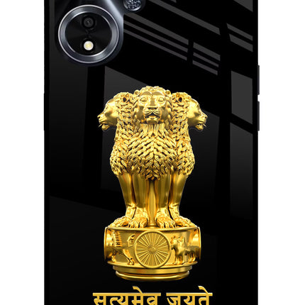 Satyamev Jayate Golden Oppo A59 5G Glass Case Back Cover by Casekaro