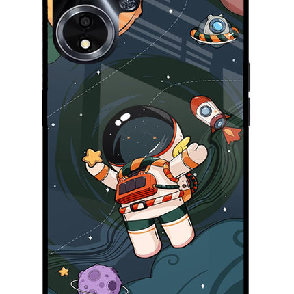 Cartoon Astronaut Oppo A59 5G Glass Case Back Cover by Casekaro