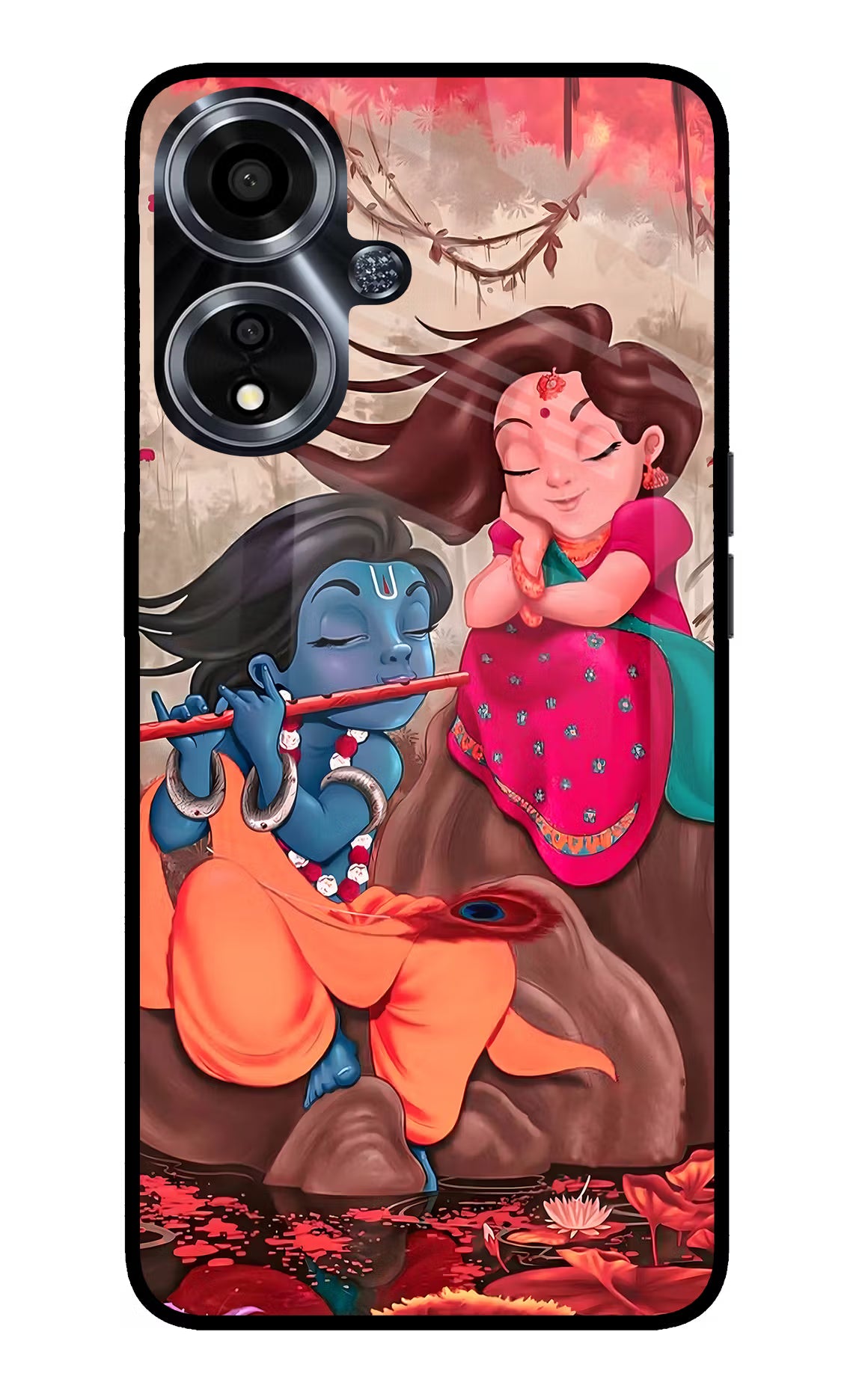 Radhe Krishna Oppo A59 5G Glass Case Back Cover by Casekaro